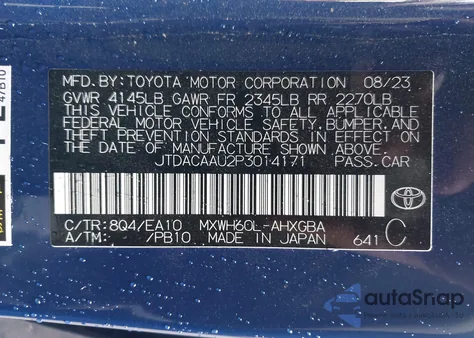 2023 Toyota Prius Xle из США, поврежденный, VIN JTDACAAU2P3014171